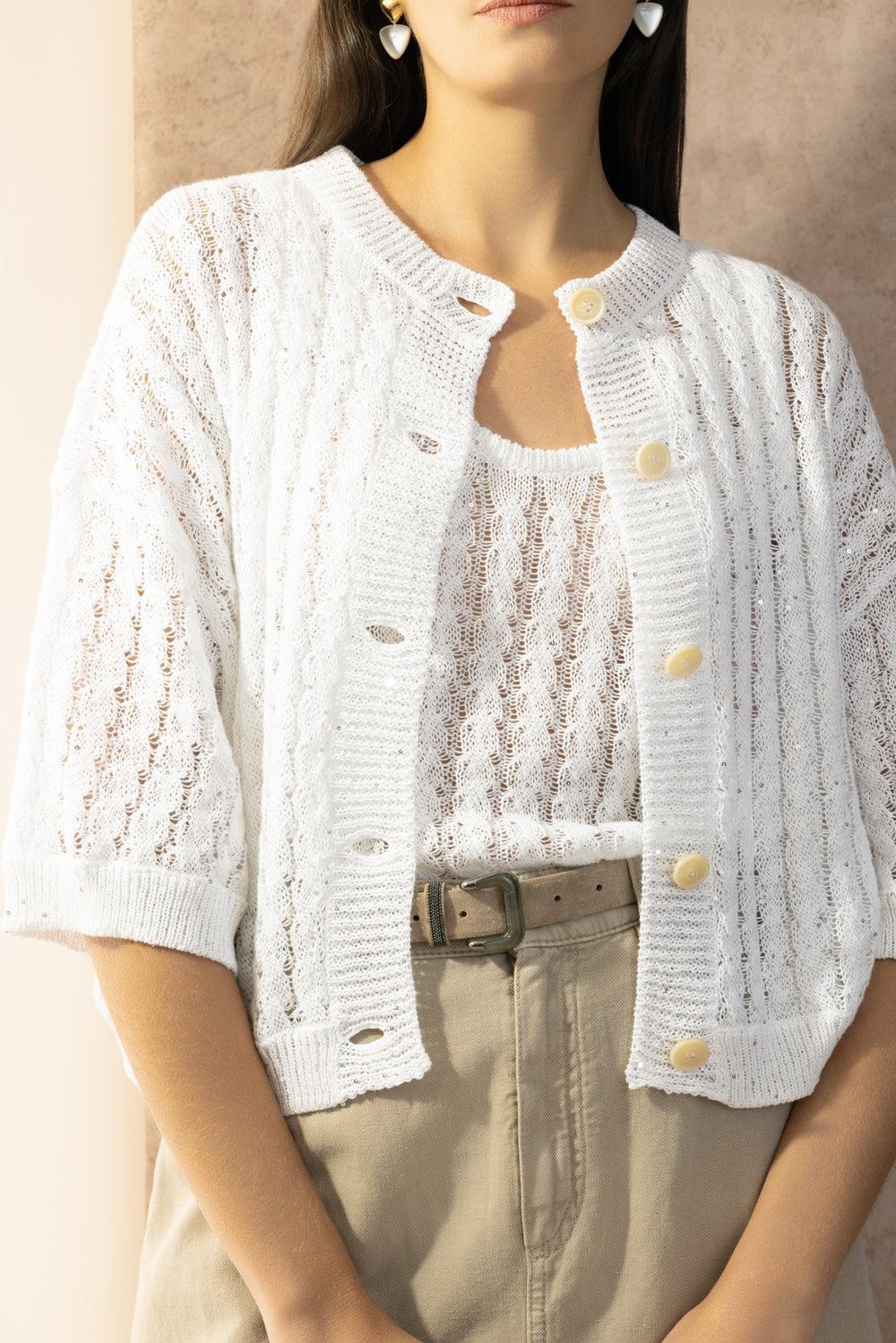 Charming Cable Cardigan-WHITE-XS-CLOTHINGTOPKNITS-BRUNELLO CUCINELLI