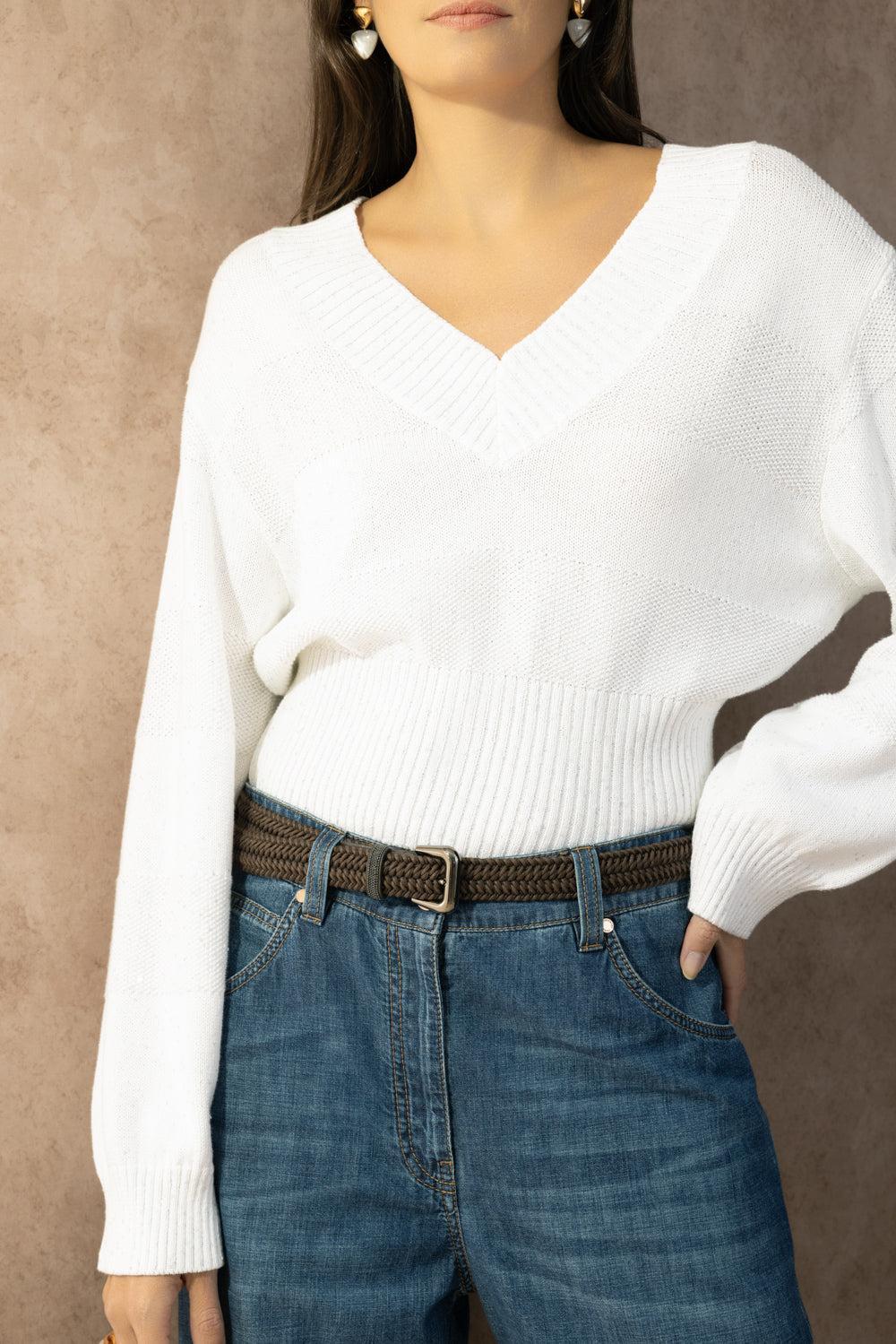 Long Sleeve Knit Pullover-WHITE-XS-CLOTHINGTOPKNITS-BRUNELLO CUCINELLI