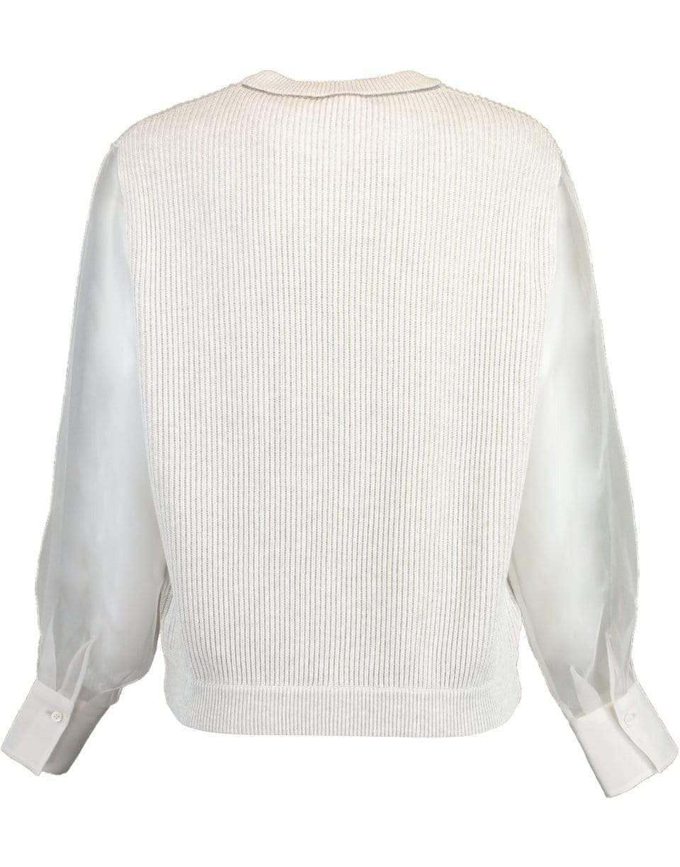 BRUNELLO CUCINELLI-Organza Sleeve Crewneck Knit - White-