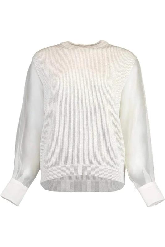 BRUNELLO CUCINELLI-Organza Sleeve Crewneck Knit - White-