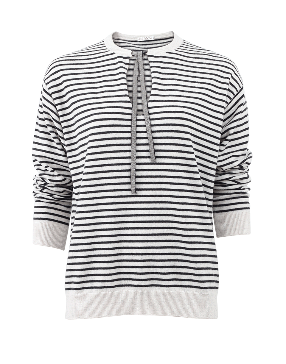 BRUNELLO CUCINELLI-Stripe Keyhole Pullover Top-