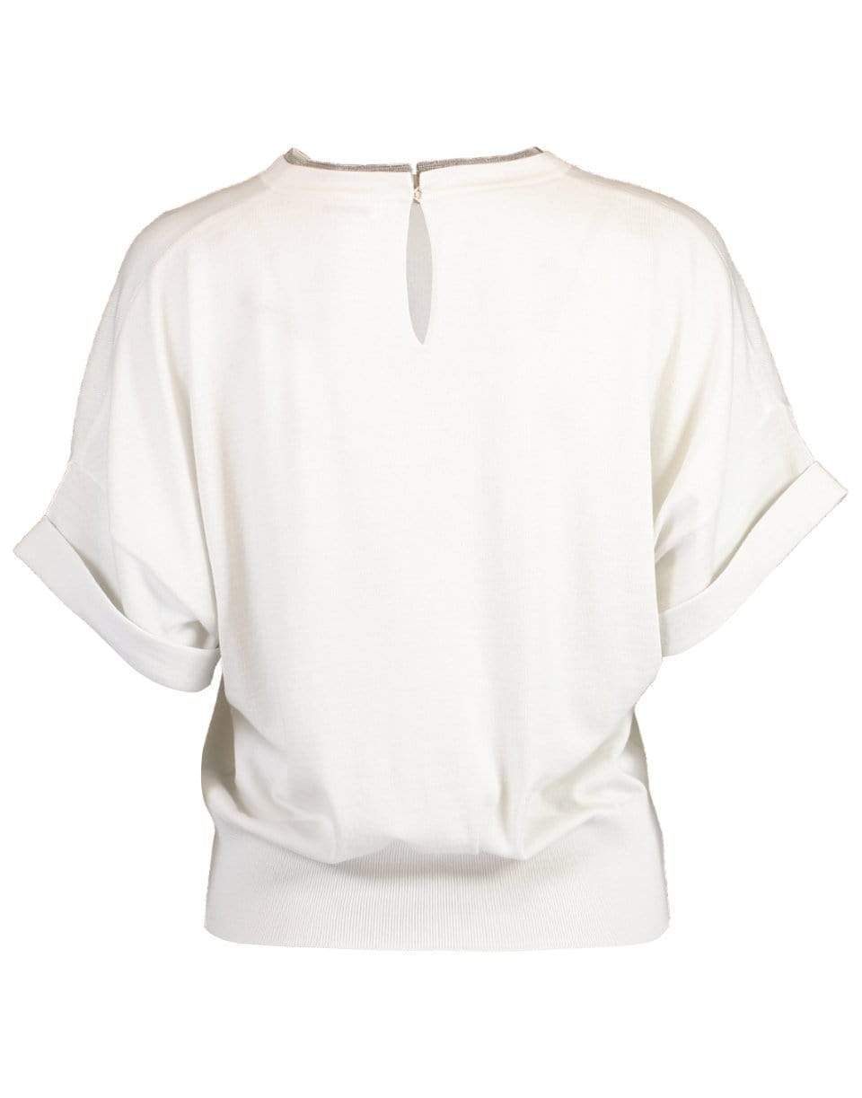 BRUNELLO CUCINELLI-White Short Sleeve Monili Collar Knit-