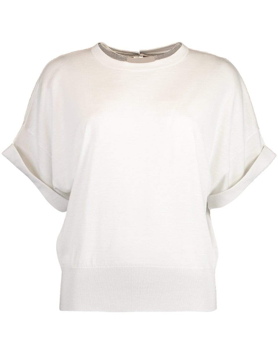 BRUNELLO CUCINELLI-White Short Sleeve Monili Collar Knit-