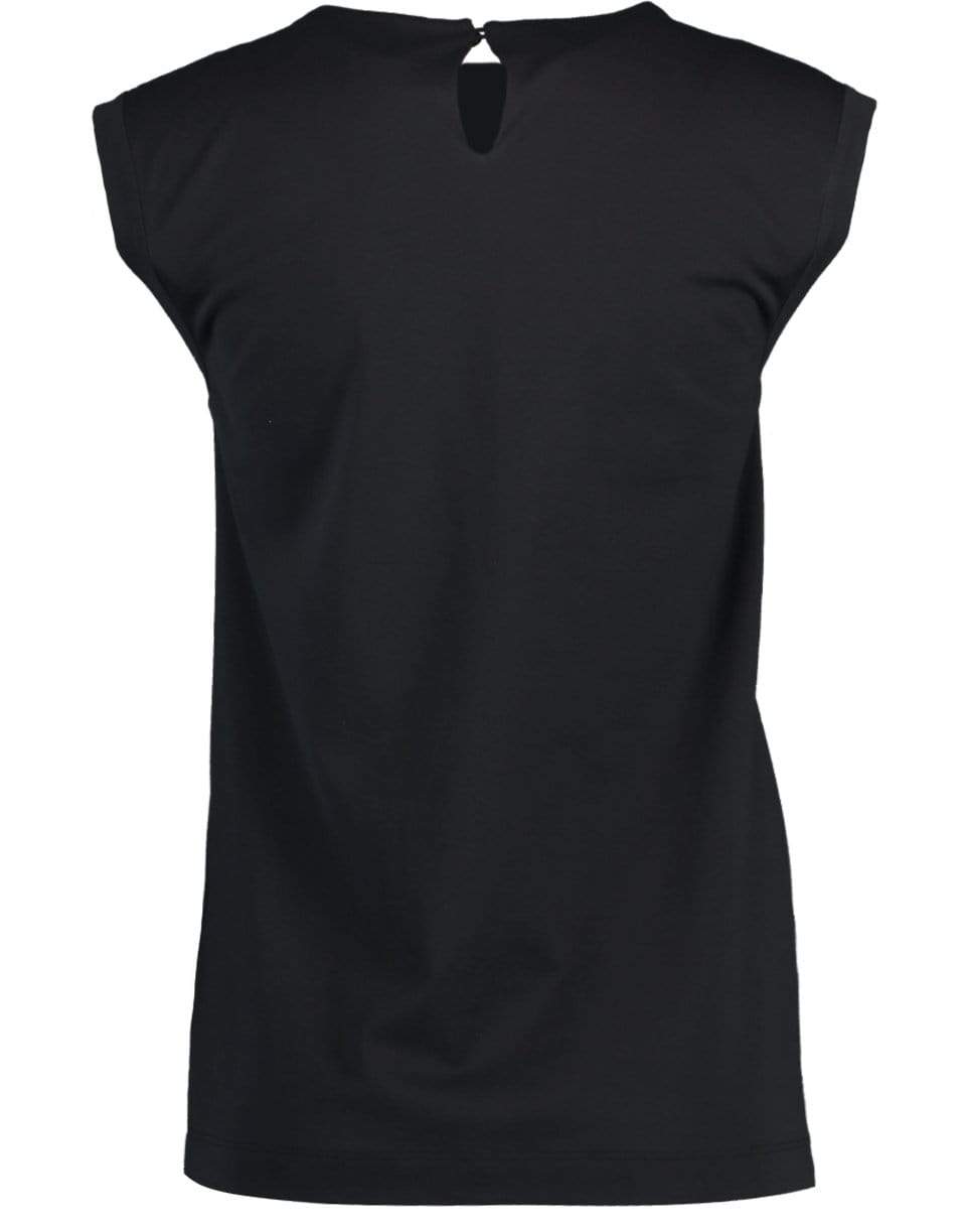 BRUNELLO CUCINELLI-Black Sleeveless Monili Collar Jersey Top-
