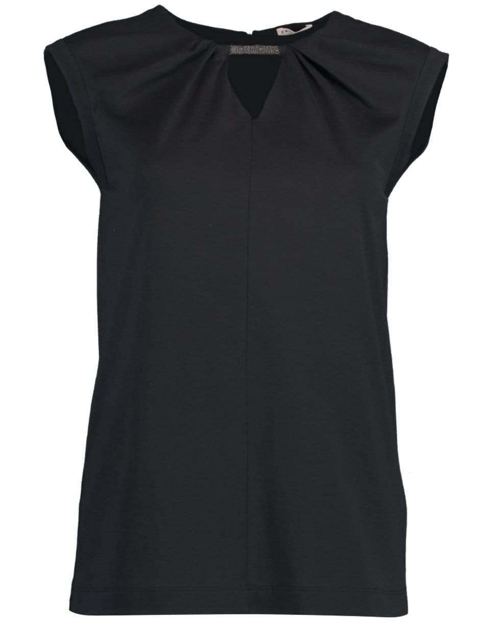 BRUNELLO CUCINELLI-Black Sleeveless Monili Collar Jersey Top-