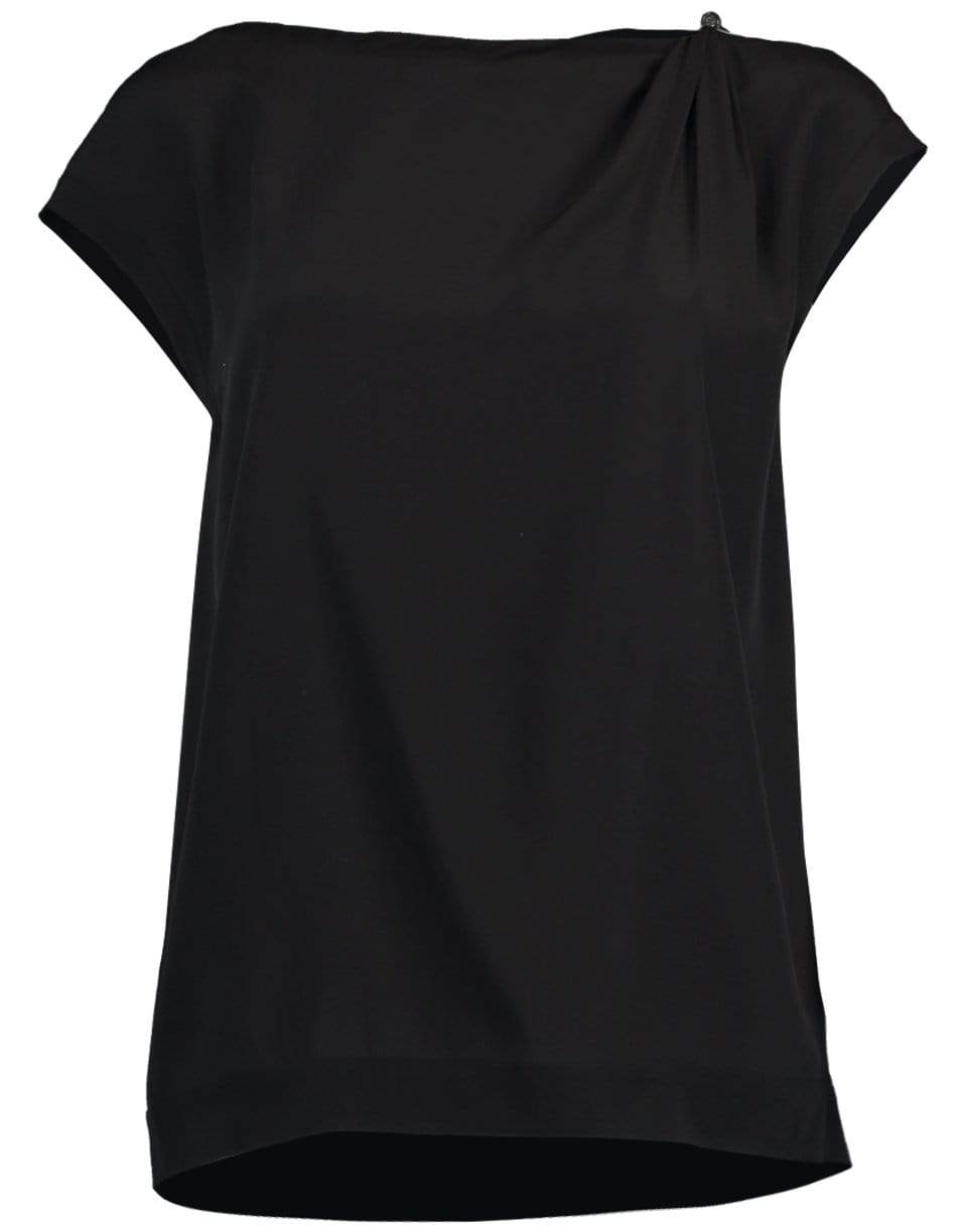 BRUNELLO CUCINELLI-Cap Sleeve Monili Shoulder Silk Top-