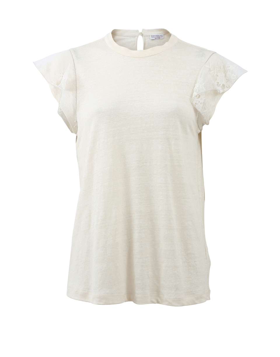 BRUNELLO CUCINELLI-Lace Shoulder T-Shirt-