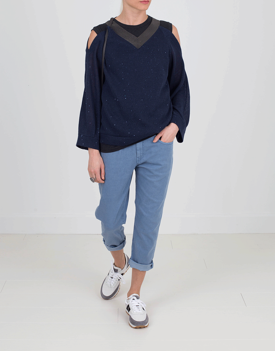BRUNELLO CUCINELLI-Cold Shoulder Paillette Knit Top-