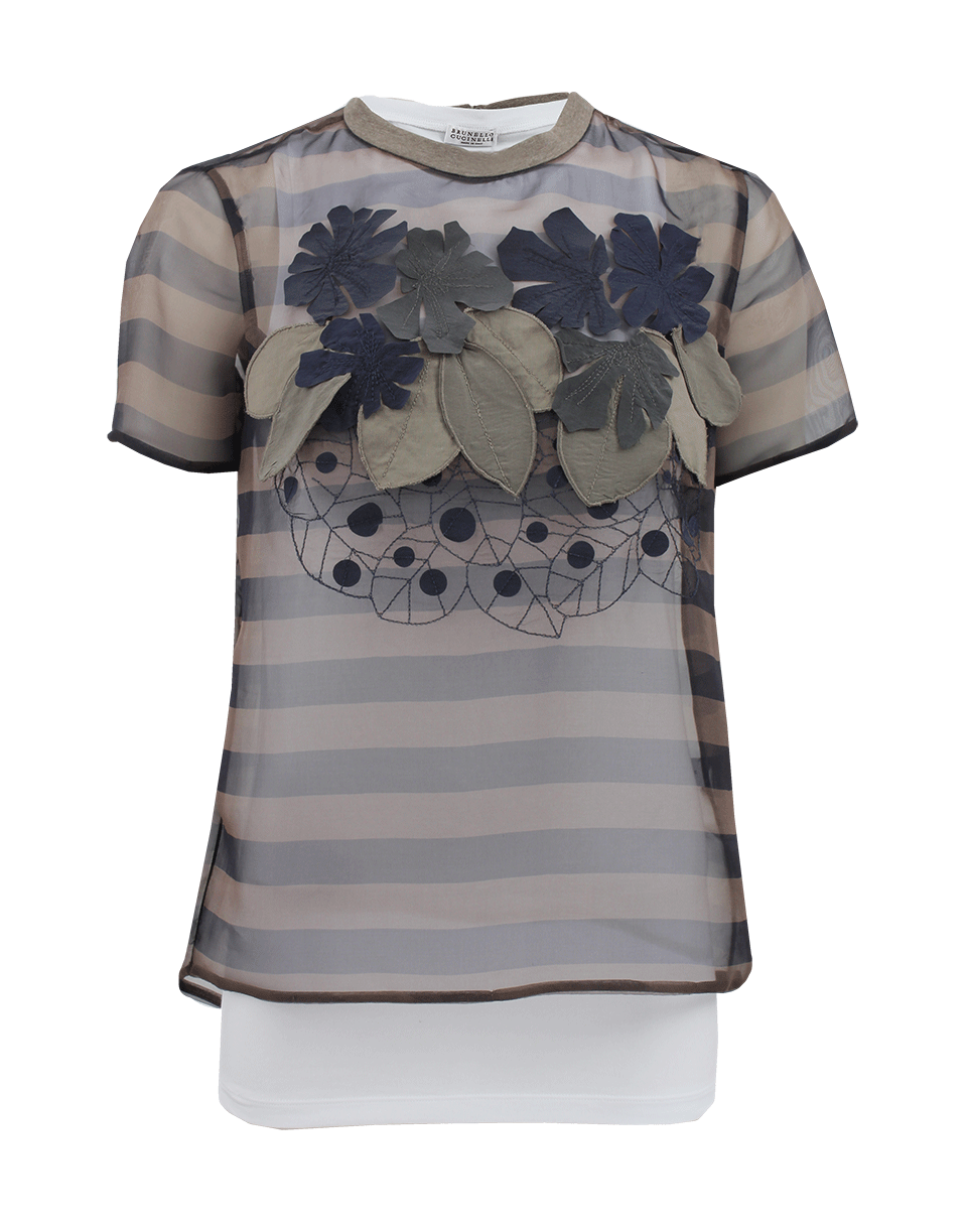 BRUNELLO CUCINELLI-Short Sleeve Ikibana Flower Tee-