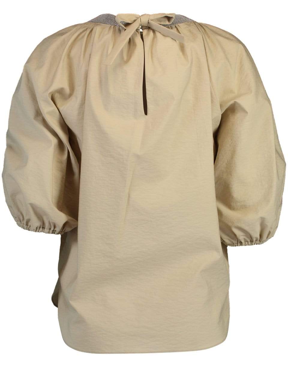 BRUNELLO CUCINELLI-Monili Collar Crinkle Peasant Top-