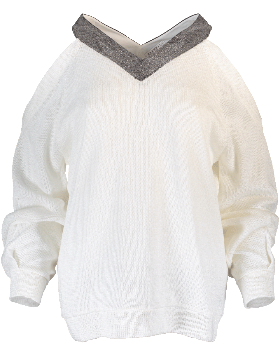 BRUNELLO CUCINELLI-Cold Shoulder Paillette Knit Top-