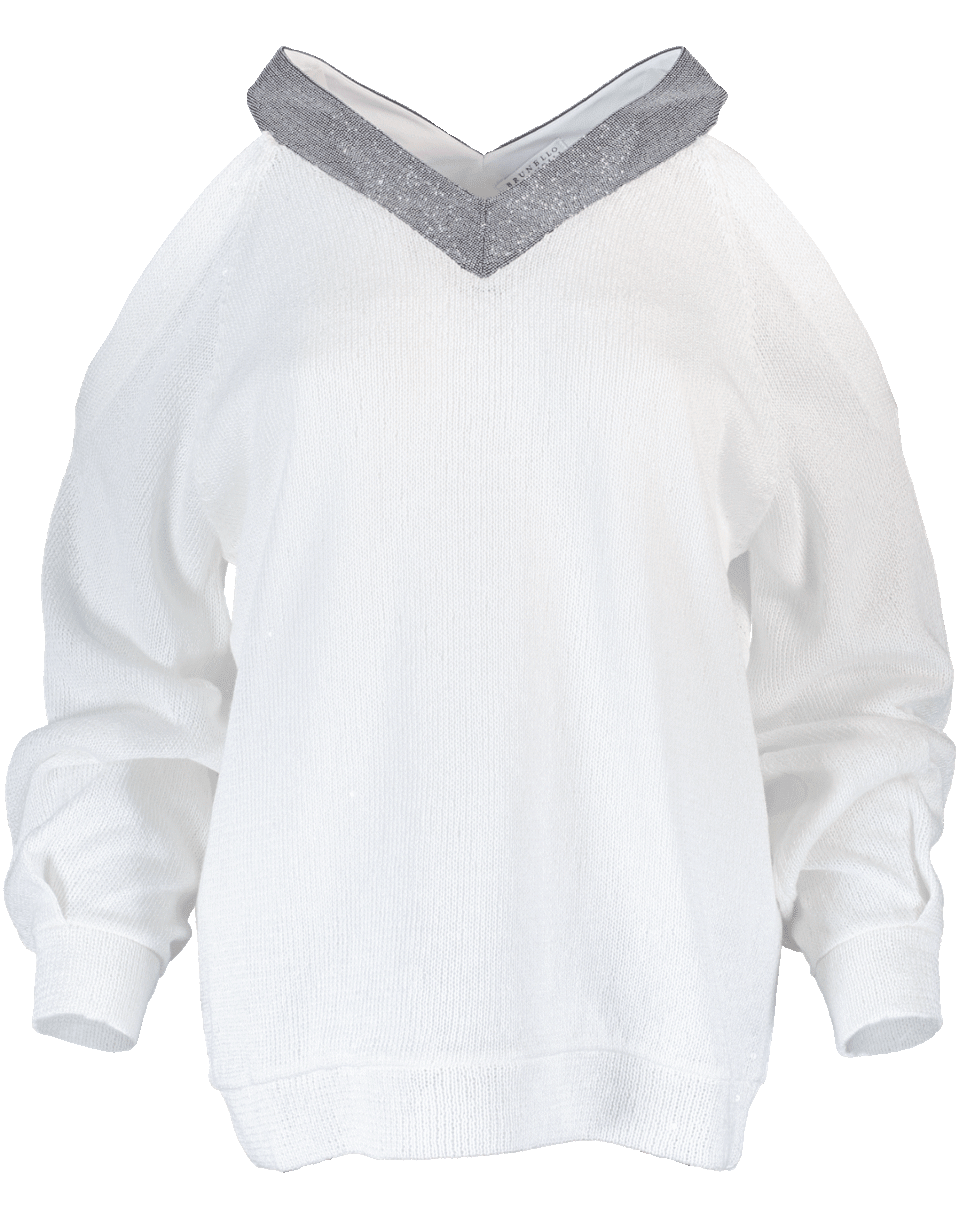 BRUNELLO CUCINELLI-Cold Shoulder Paillette Knit Top-
