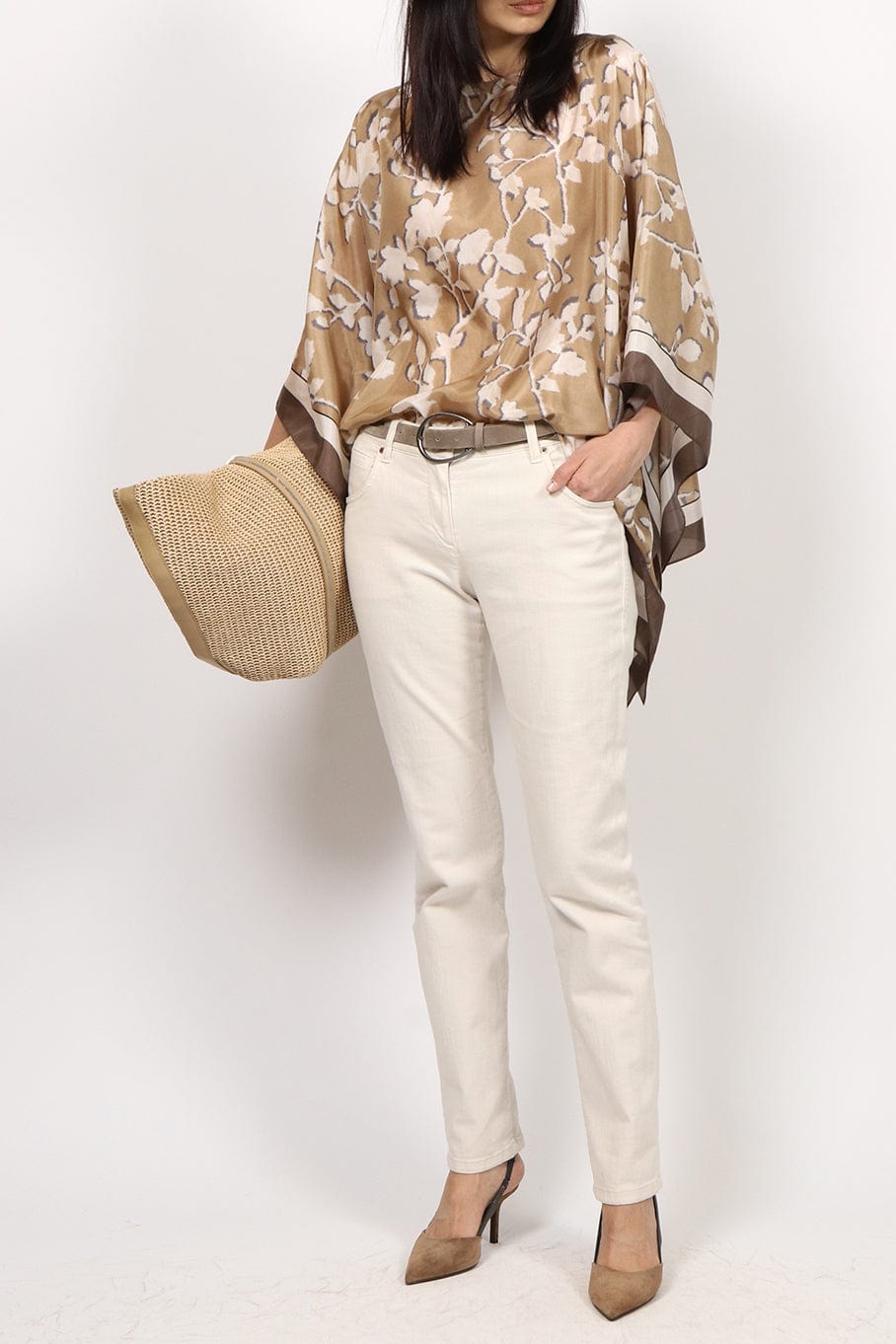 BRUNELLO CUCINELLI-Printed Poncho With Monili Detail-