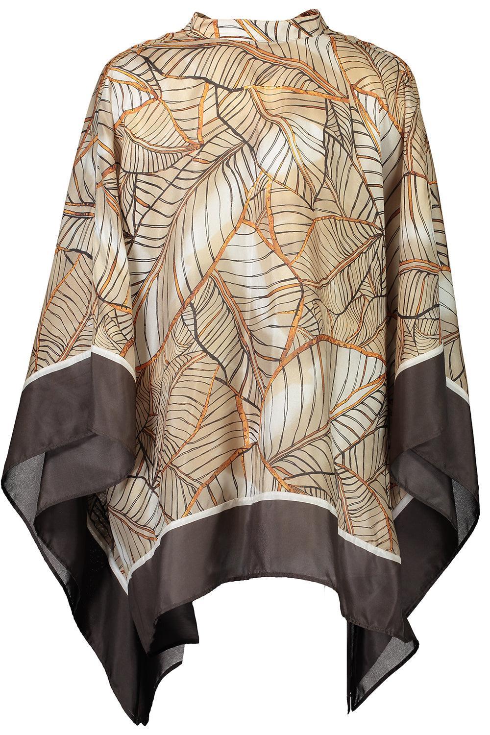 Papyrus Print Ponge Poncho-BEIGE/ORANGE-XS-CLOTHINGTOPPONCHO-BRUNELLO CUCINELLI
