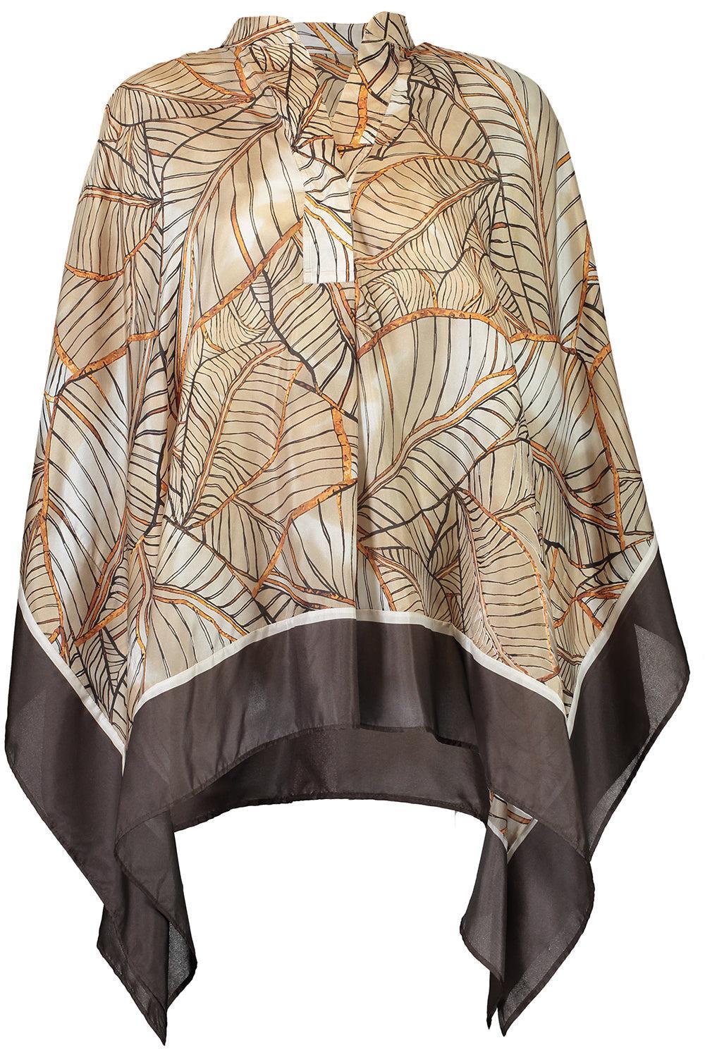 Papyrus Print Ponge Poncho-BEIGE/ORANGE-XS-CLOTHINGTOPPONCHO-BRUNELLO CUCINELLI