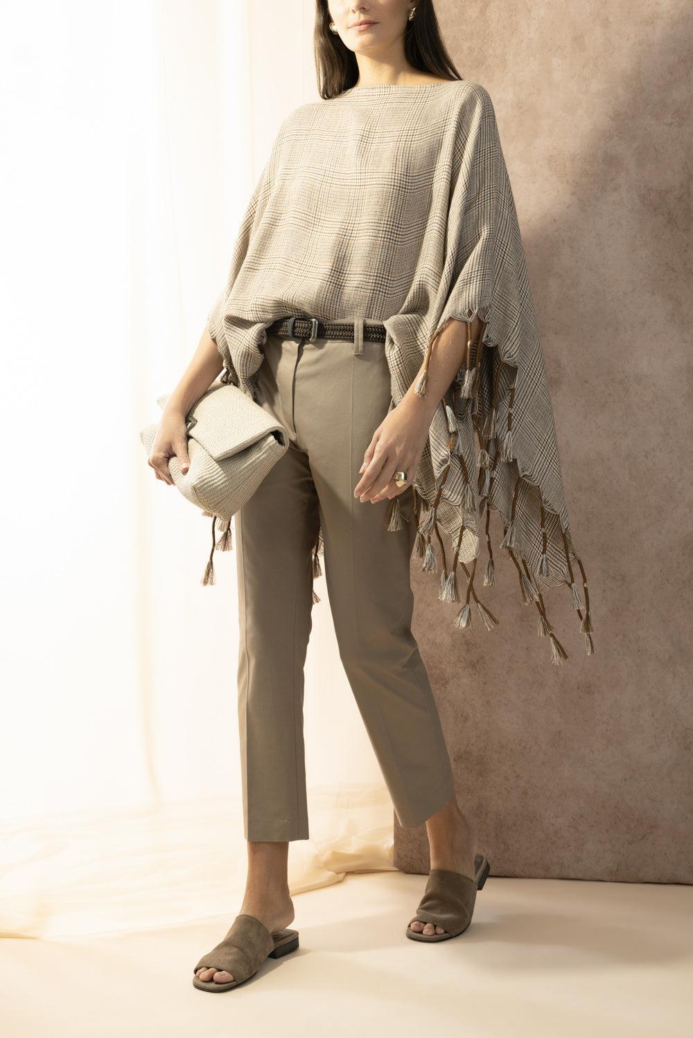 Prince Of Wales Poncho-BROWN-O/S-CLOTHINGTOPPONCHO-BRUNELLO CUCINELLI