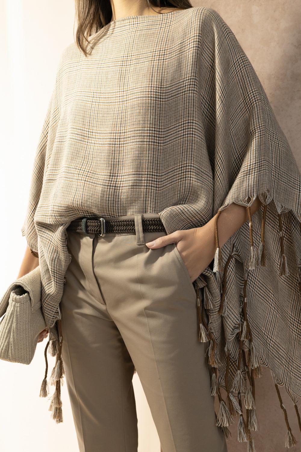 Prince Of Wales Poncho-BROWN-O/S-CLOTHINGTOPPONCHO-BRUNELLO CUCINELLI
