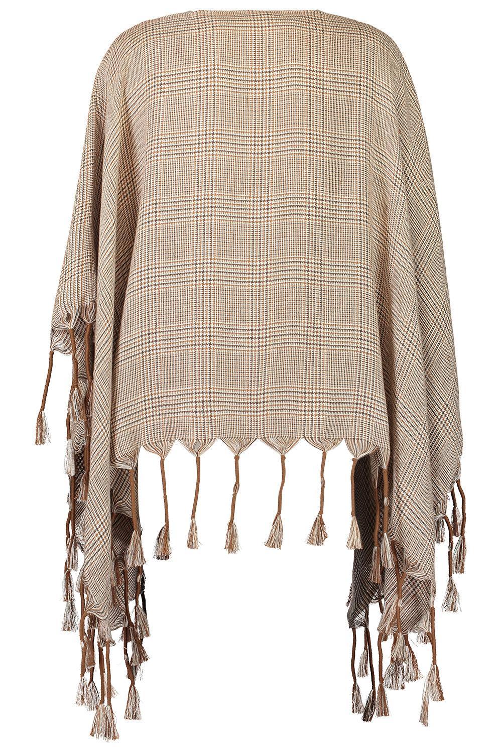 Prince Of Wales Poncho-BROWN-O/S-CLOTHINGTOPPONCHO-BRUNELLO CUCINELLI