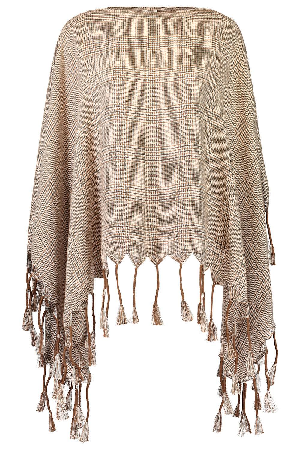 Prince Of Wales Poncho-BROWN-O/S-CLOTHINGTOPPONCHO-BRUNELLO CUCINELLI