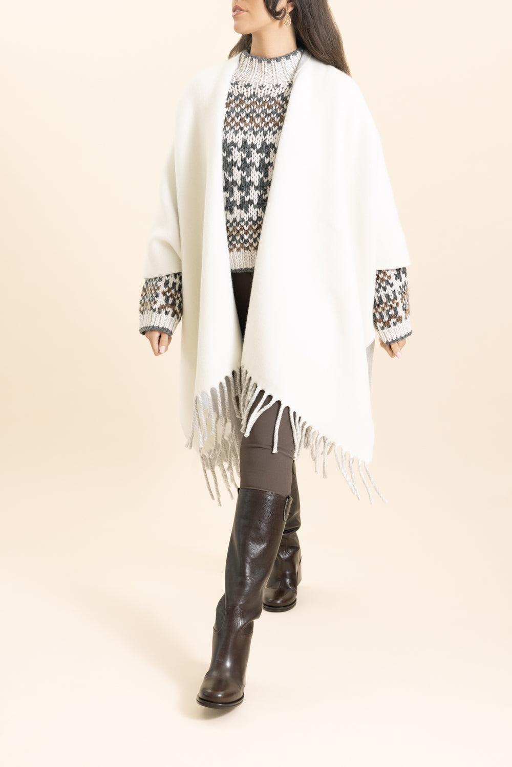 Reversible Double Knit Poncho-PEARLPAN-O/S-CLOTHINGTOPPONCHO-BRUNELLO CUCINELLI
