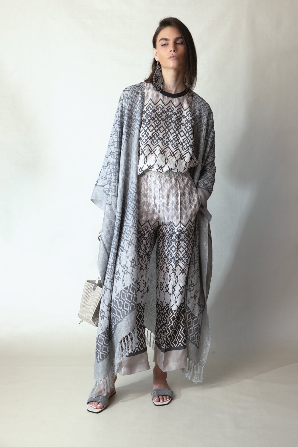 BRUNELLO CUCINELLI-Mediterraneo Canvas Poncho-SIL/BGE