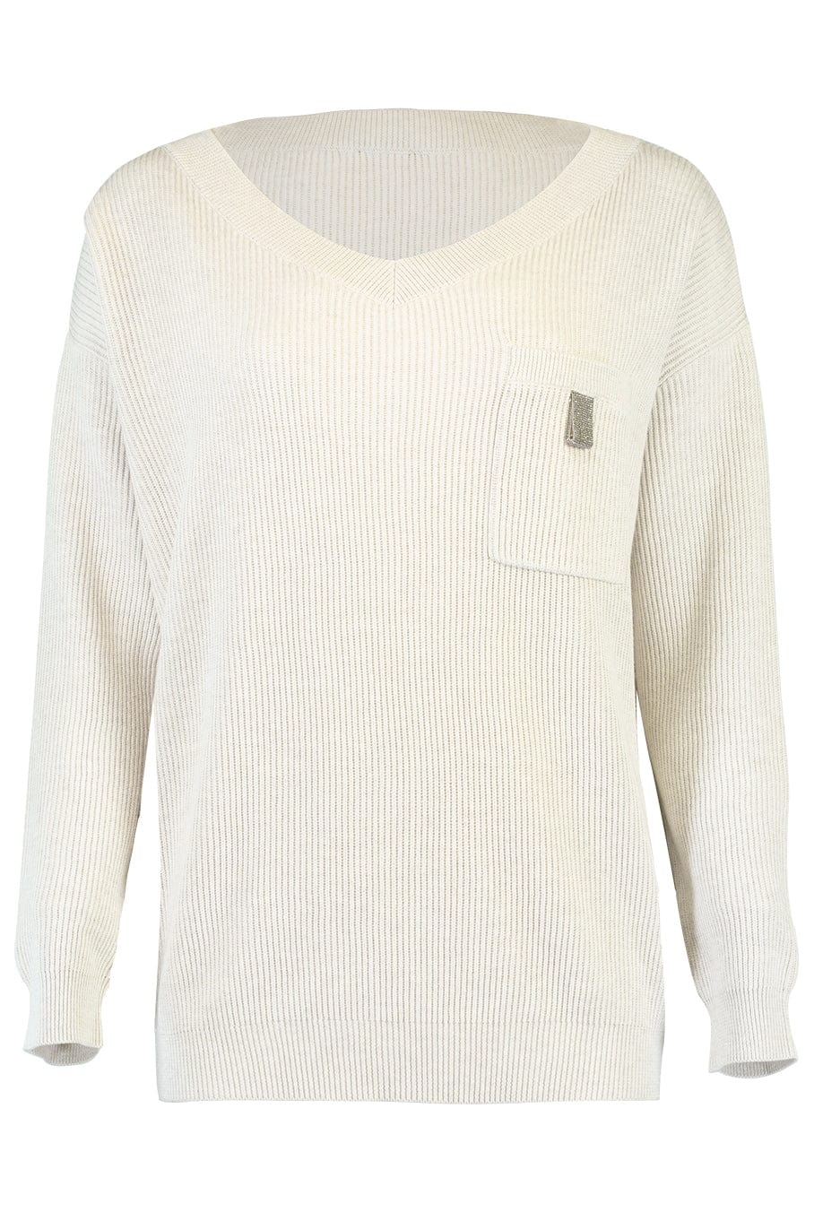 BRUNELLO CUCINELLI-Ribbed V Neck Sweater-
