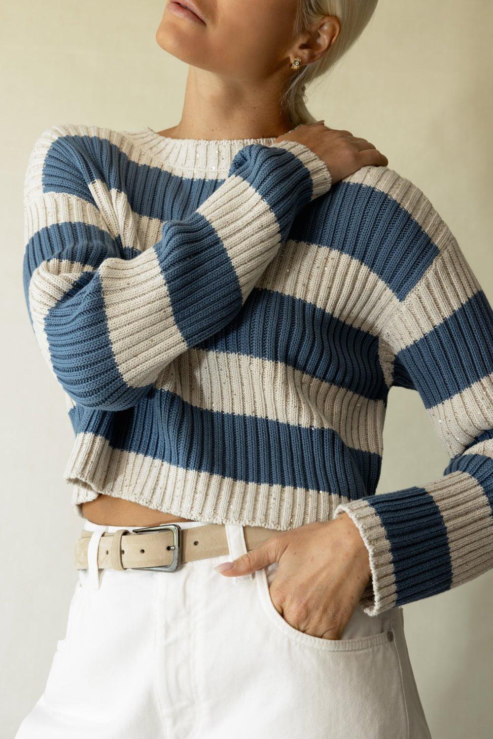 BRUNELLO CUCINELLI-Bicolor Paillet Pullover-