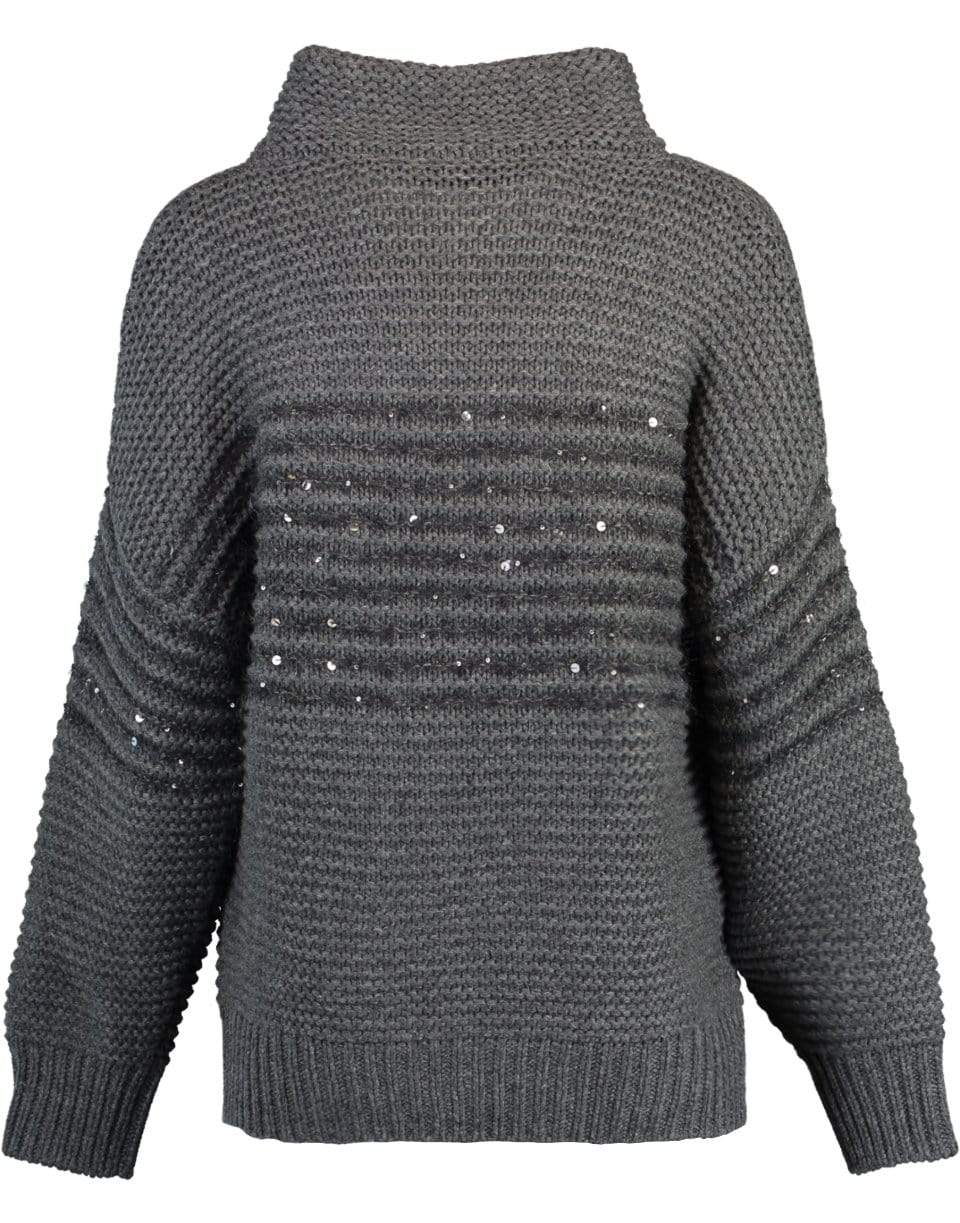 BRUNELLO CUCINELLI-Cashmere Paillette Striped Mock Top-