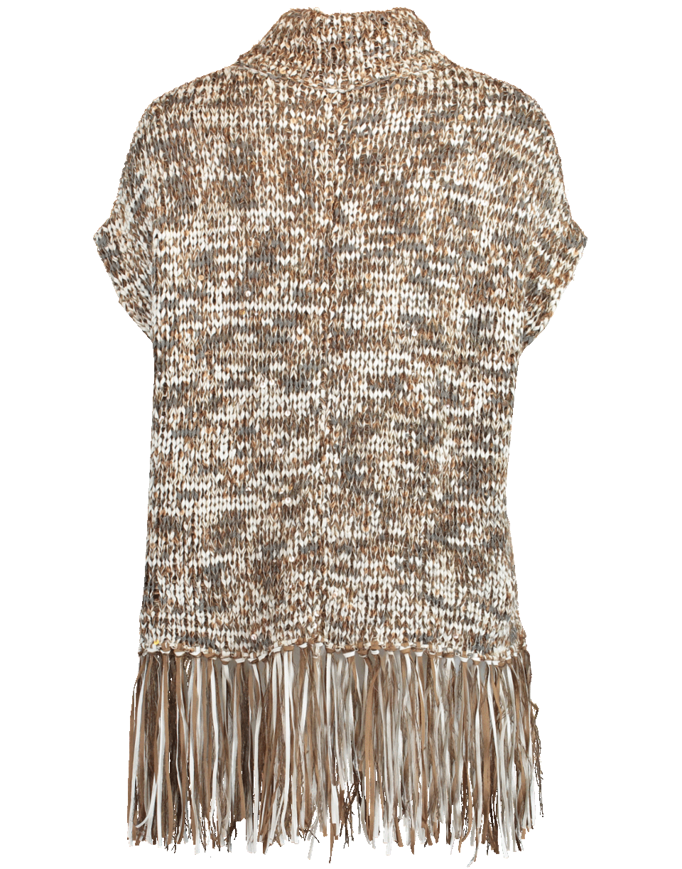 BRUNELLO CUCINELLI-Cotton Fringe Turtleneck Poncho-