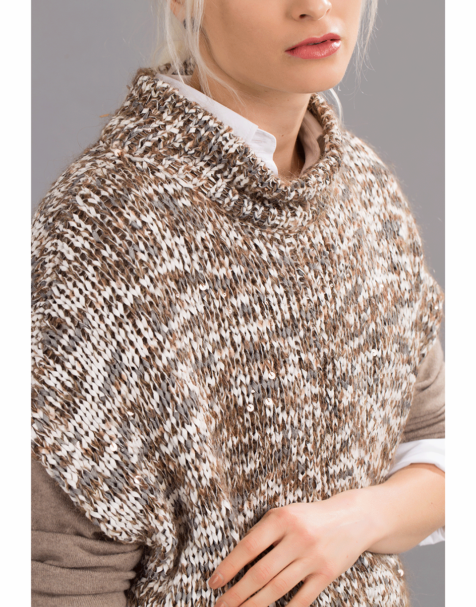 BRUNELLO CUCINELLI-Cotton Fringe Turtleneck Poncho-
