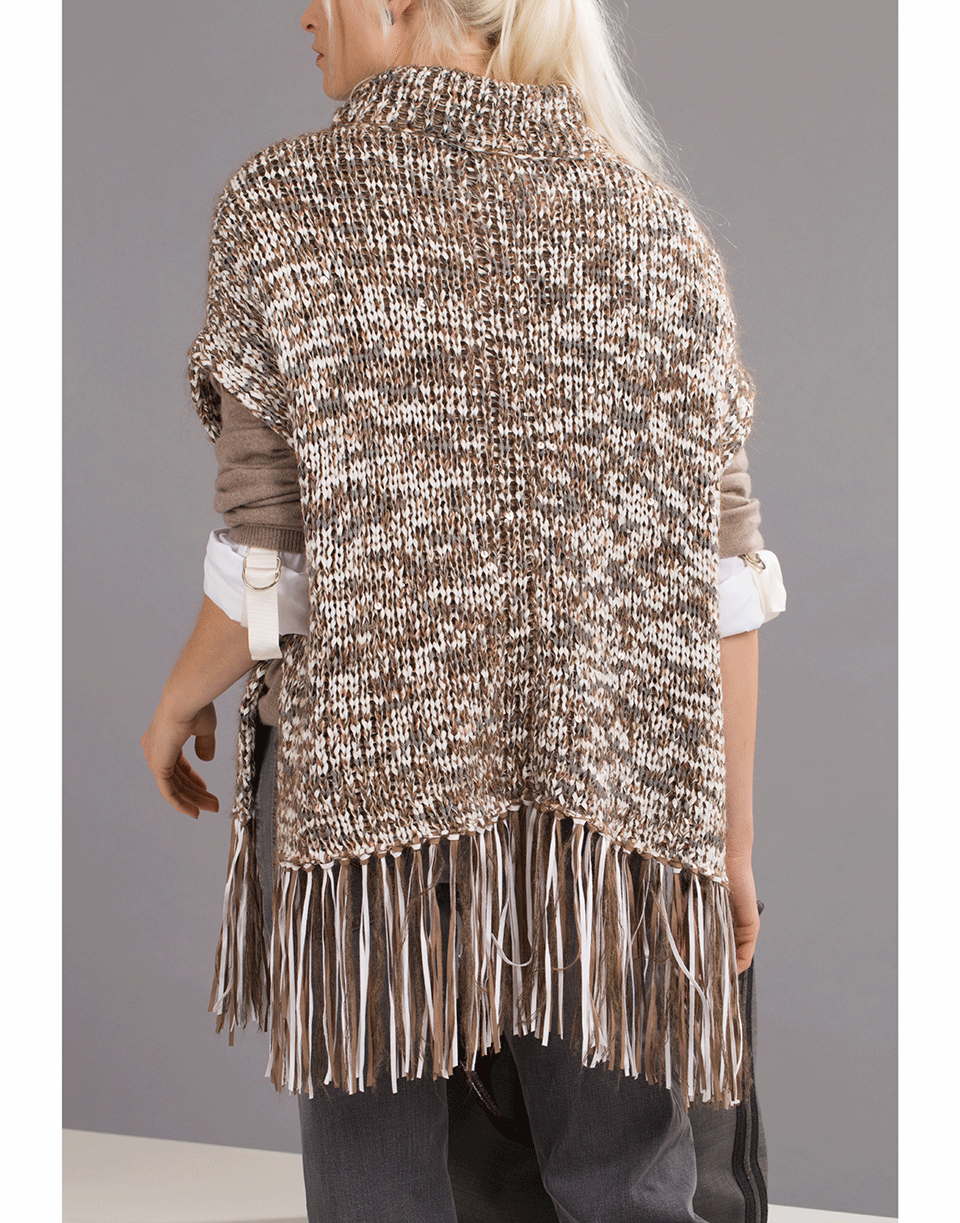 BRUNELLO CUCINELLI-Cotton Fringe Turtleneck Poncho-