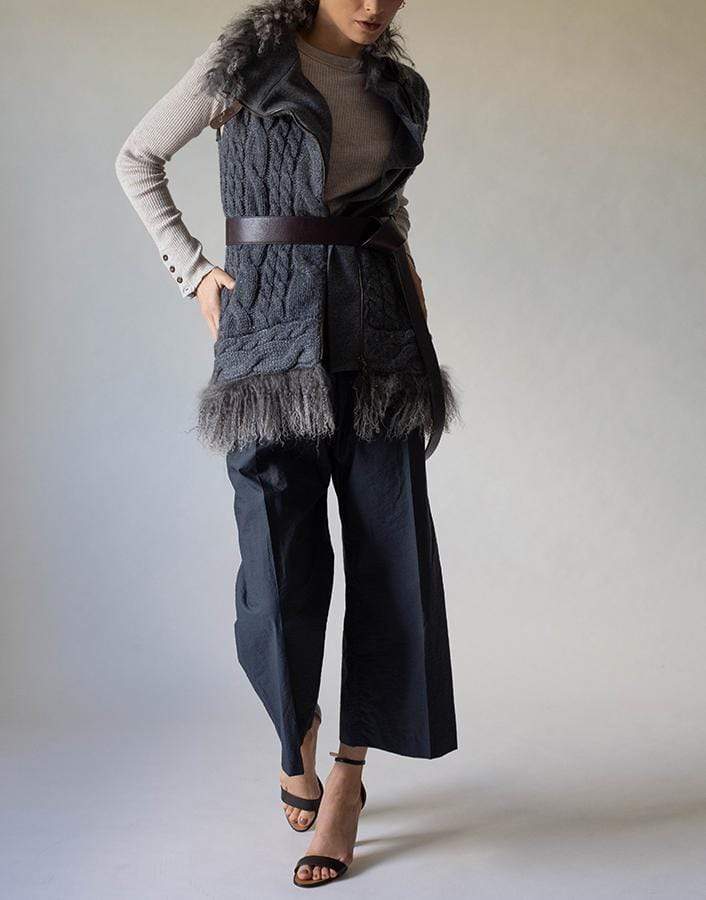 BRUNELLO CUCINELLI-Cashmere Vest with Shearling Collar-GRAY