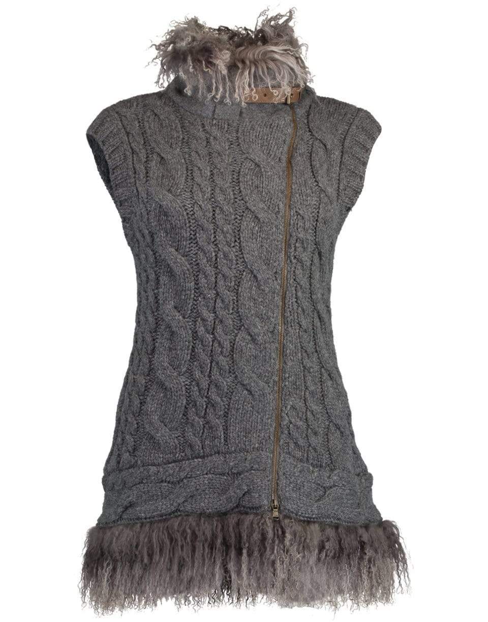 BRUNELLO CUCINELLI-Cashmere Vest with Shearling Collar-GRAY
