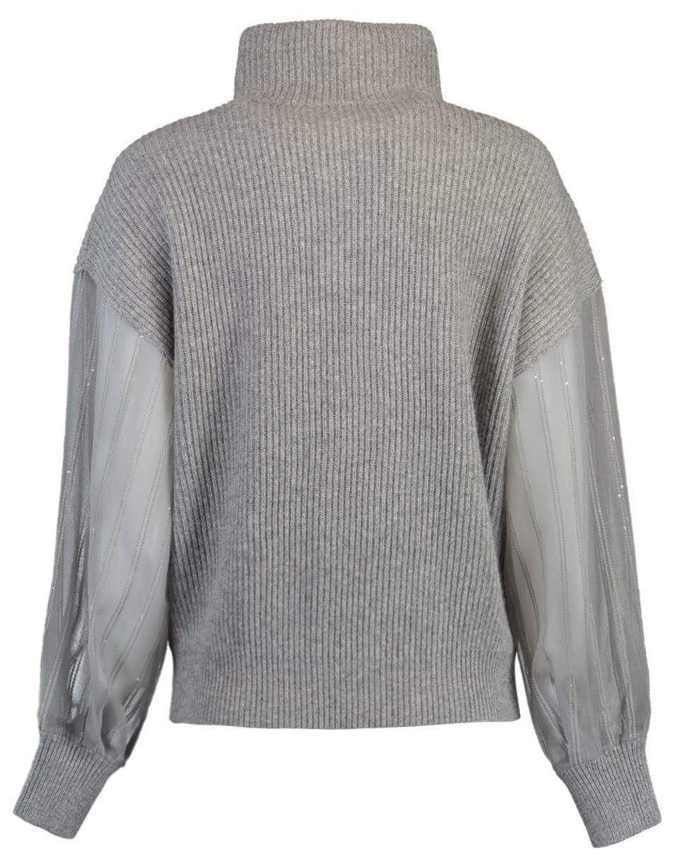 BRUNELLO CUCINELLI-Organza Sleeve Cashmere Turtleneck Top-