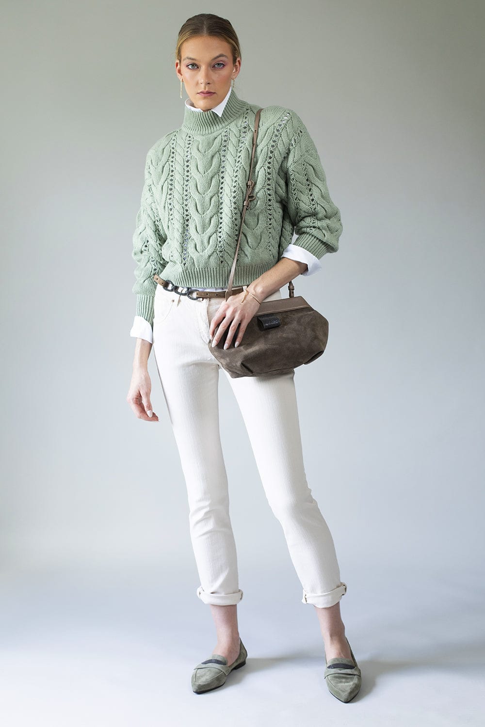 BRUNELLO CUCINELLI-Cropped Cable Knit Mock Neck-