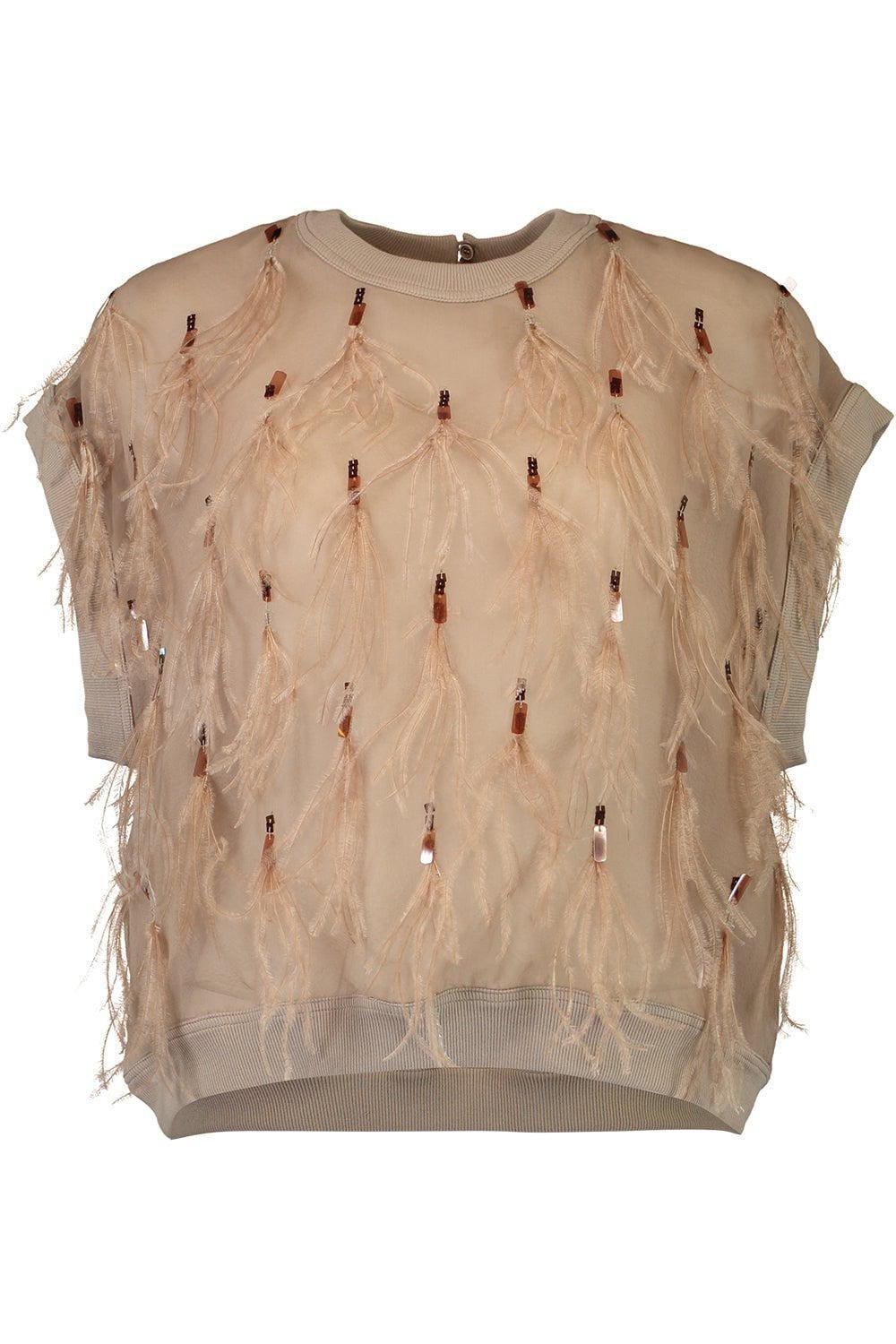 BRUNELLO CUCINELLI-Feather Embellished Blouse - Hazelnut-