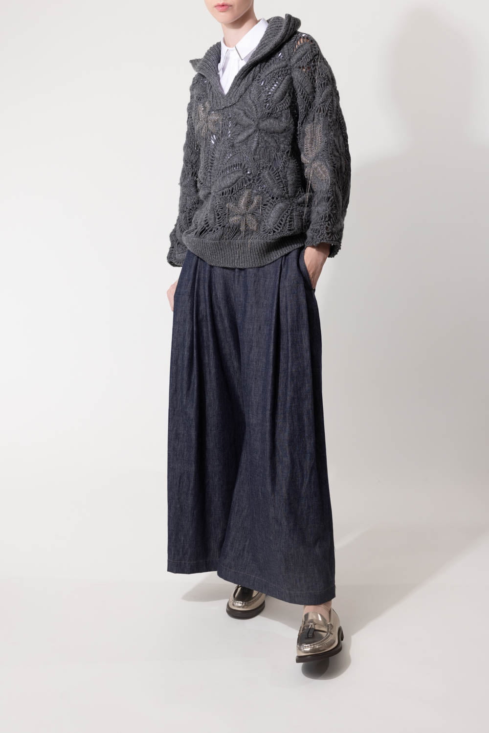 BRUNELLO CUCINELLI-Flower Crochet Sweater-LEAD