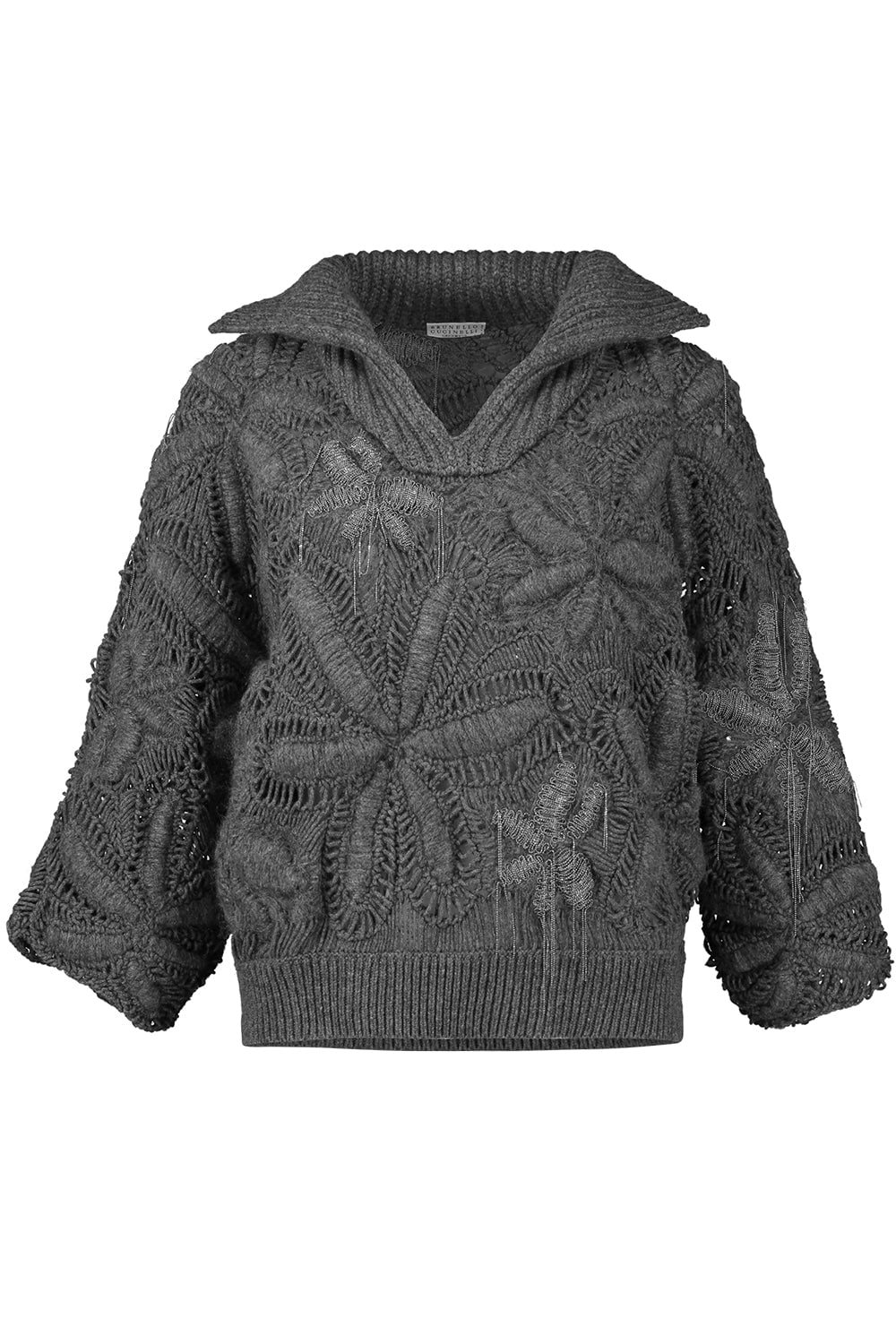 BRUNELLO CUCINELLI-Flower Crochet Sweater-LEAD