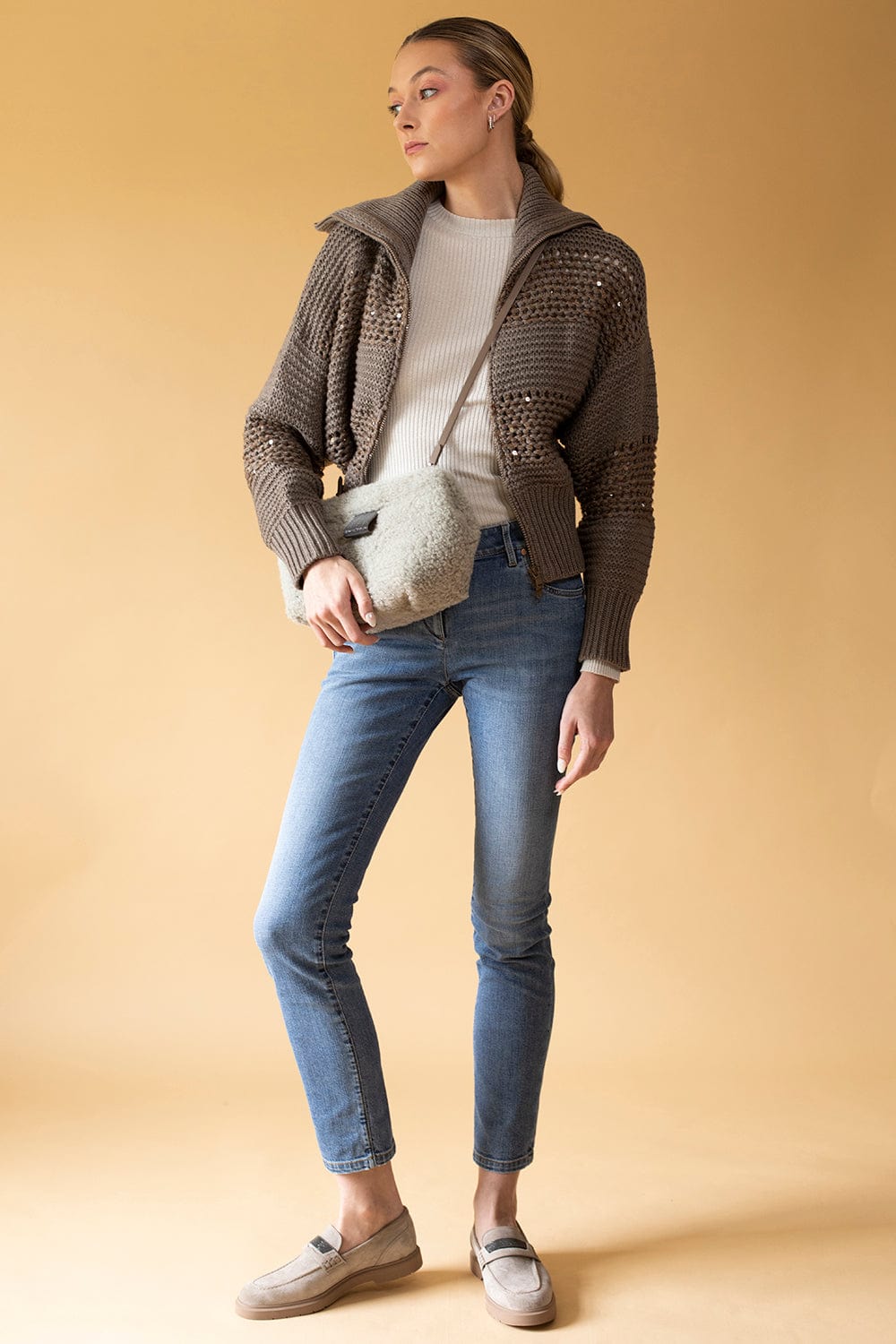 BRUNELLO CUCINELLI-Open Weave Cashmere Zip Up-