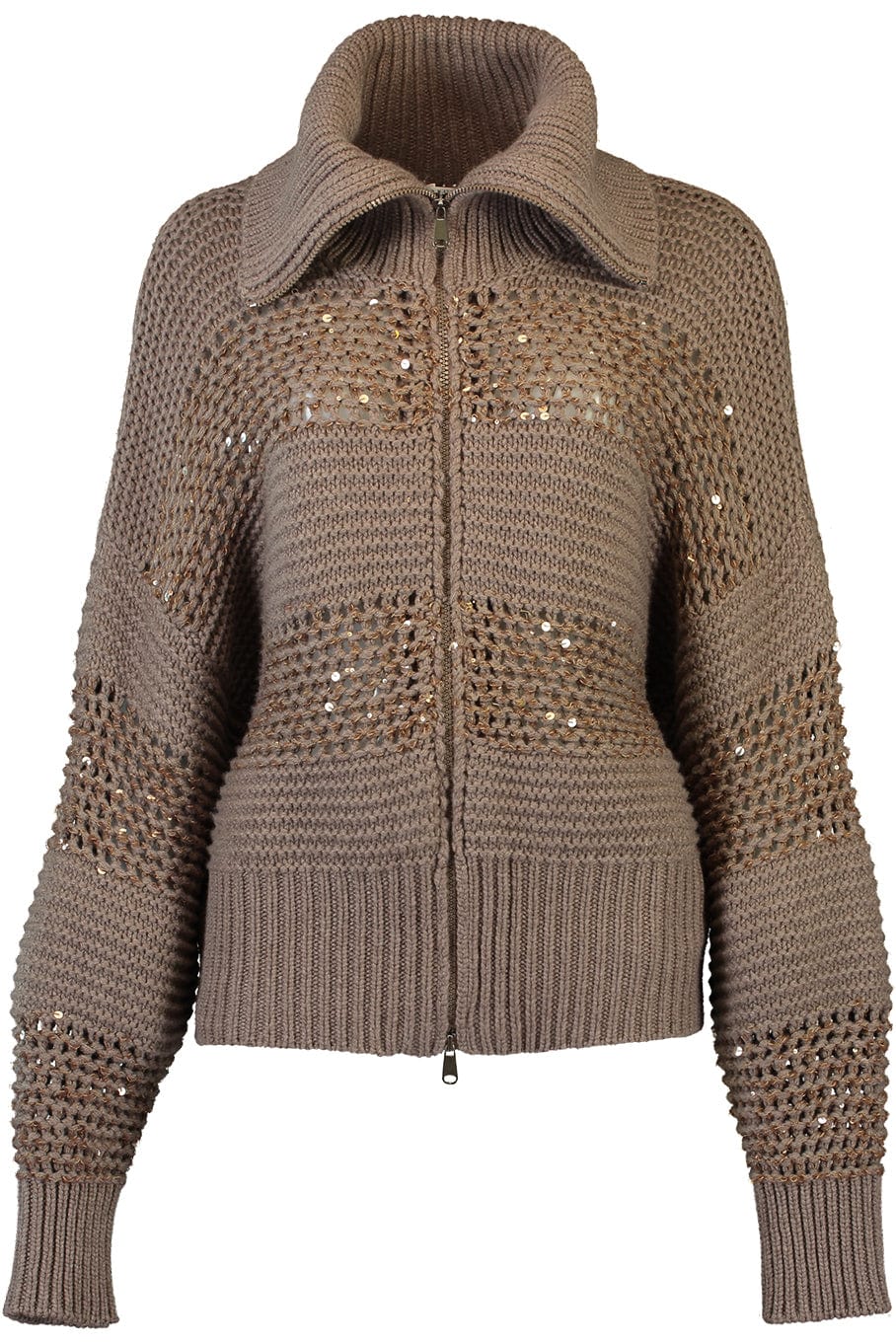 BRUNELLO CUCINELLI-Open Weave Cashmere Zip Up-