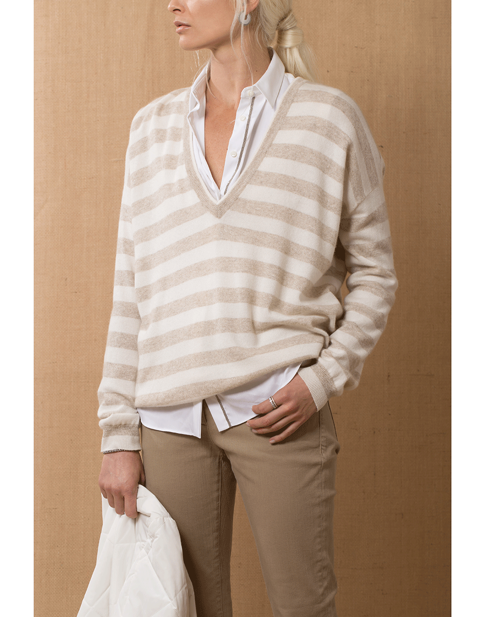 BRUNELLO CUCINELLI-Boxy Striped Knit Sweater-