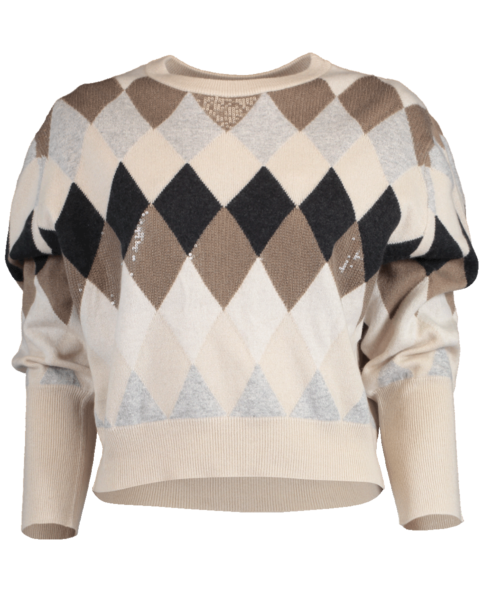BRUNELLO CUCINELLI-Cropped Argyle Pullover Sweater-