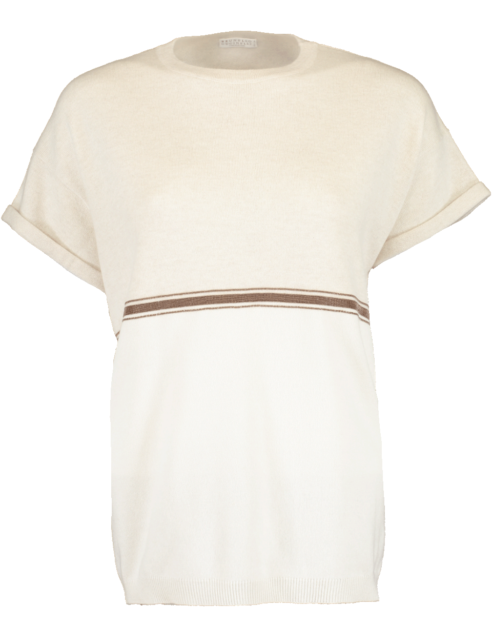 BRUNELLO CUCINELLI-Bi Color Monili Stripe Sweater-OAT/VAN