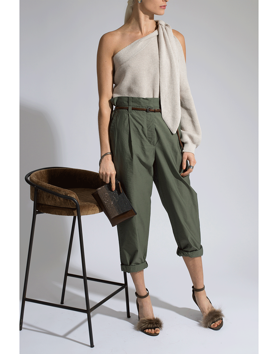 BRUNELLO CUCINELLI-Cotton Knit Cold Shoulder Tie Top-