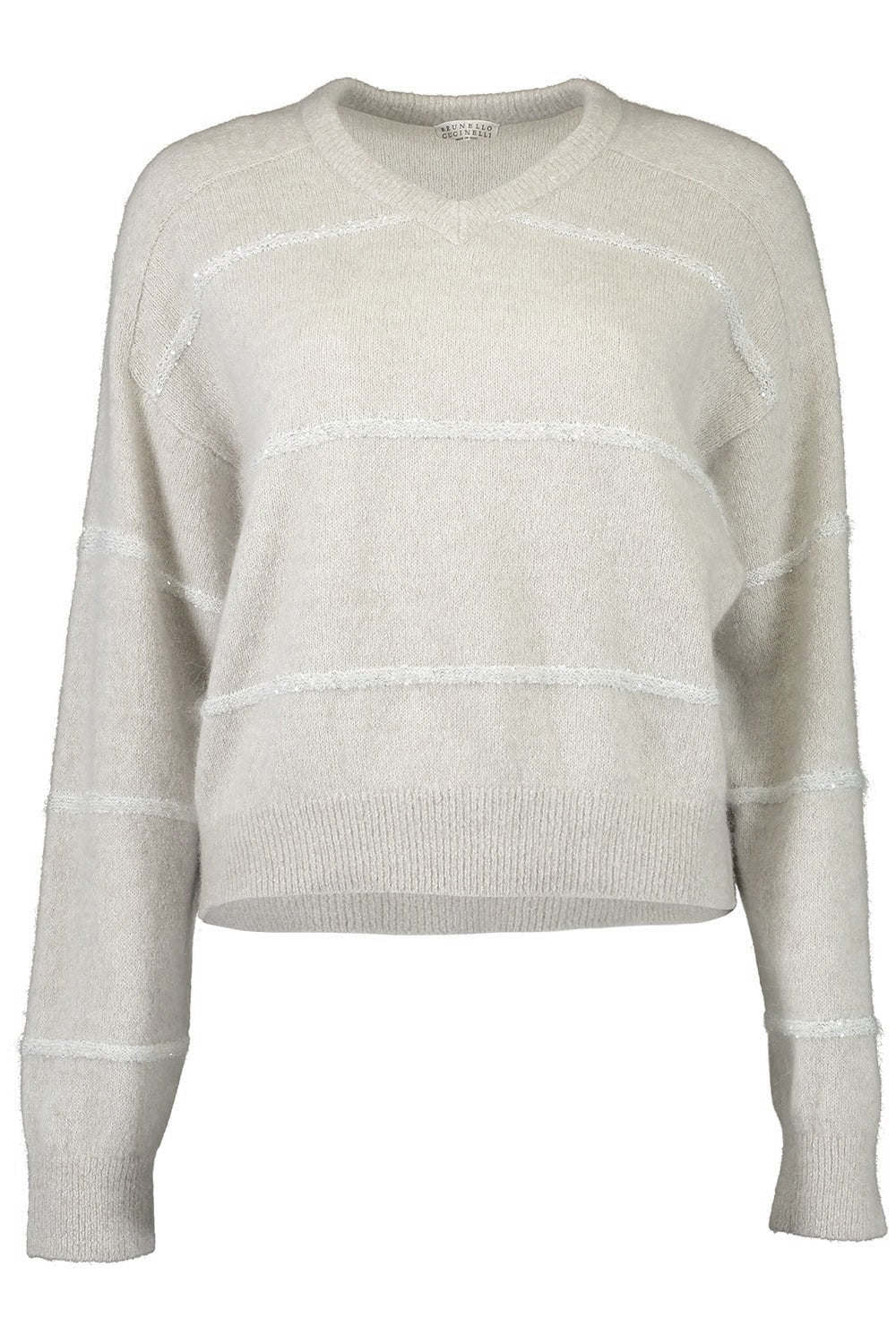 BRUNELLO CUCINELLI-Sequin Stripe Vneck Sweater-