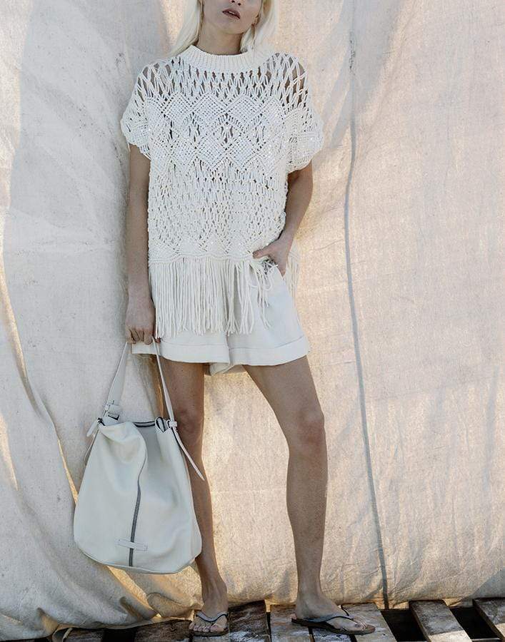BRUNELLO CUCINELLI-Open Knit Fringe Poncho-