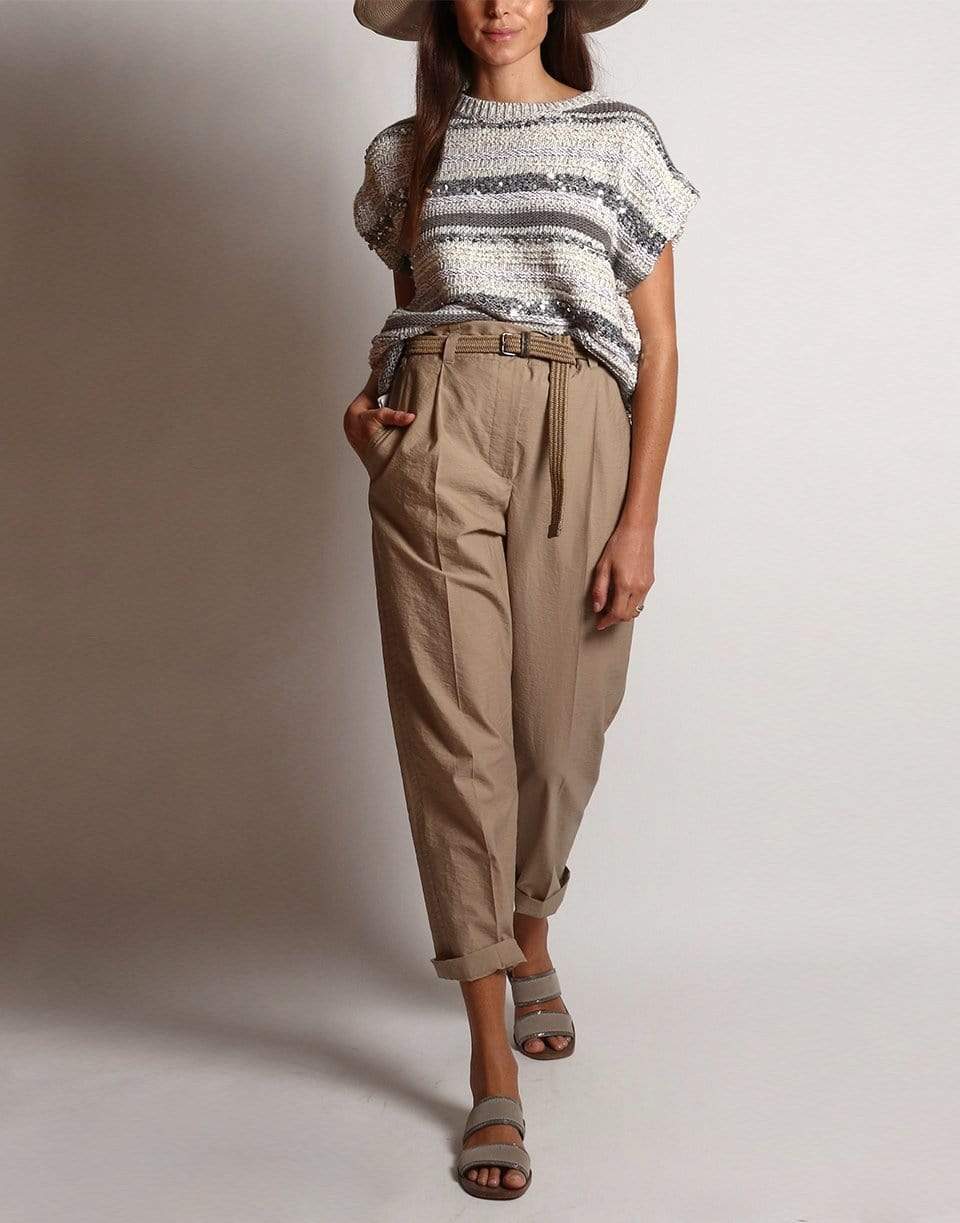 BRUNELLO CUCINELLI-Cap Sleeve Stripe Paillette Pullover-