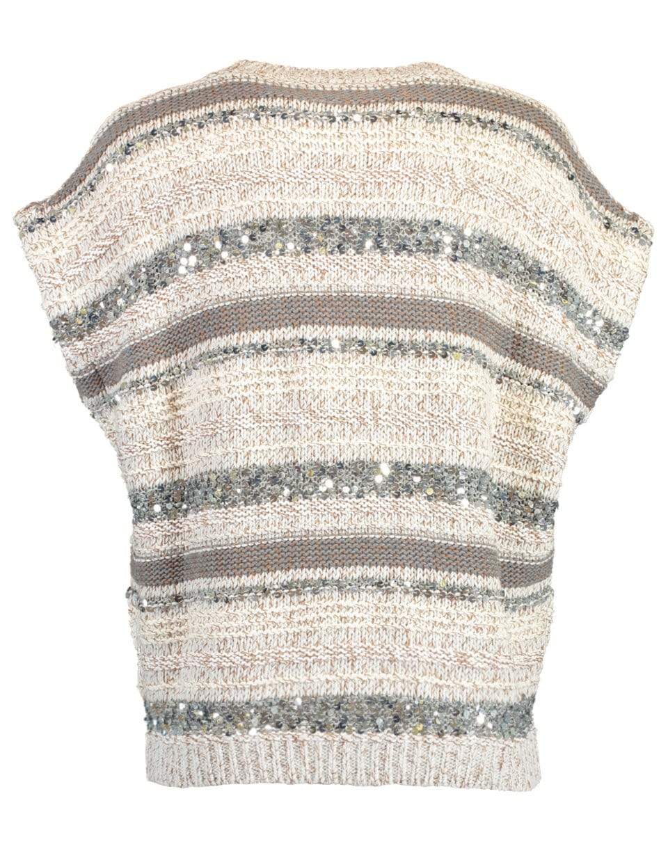 BRUNELLO CUCINELLI-Cap Sleeve Stripe Paillette Pullover-