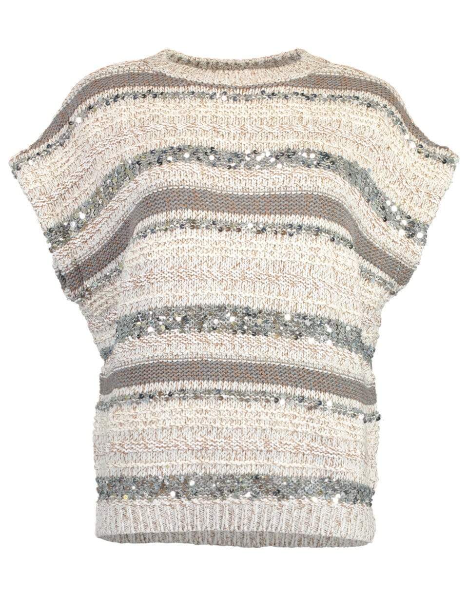 BRUNELLO CUCINELLI-Cap Sleeve Stripe Paillette Pullover-