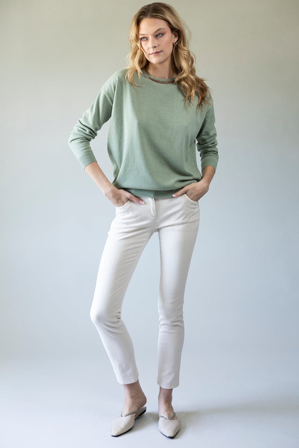 BRUNELLO CUCINELLI-Long Sleeve Crewneck Sweater With Monili Trim-